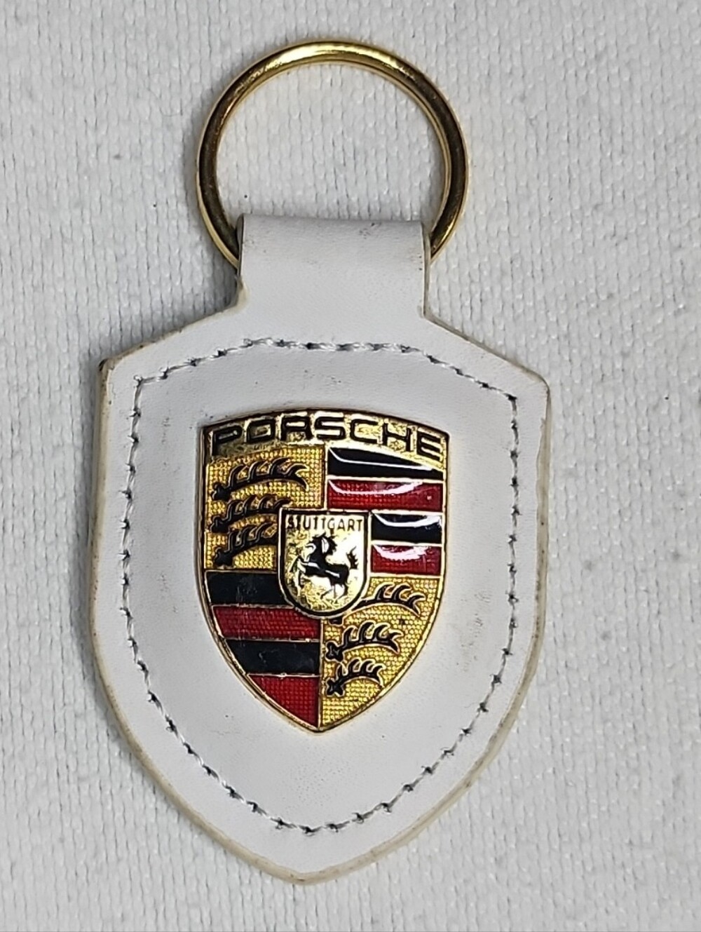 Porsche Design White Leather Shield Key Holder with Crest